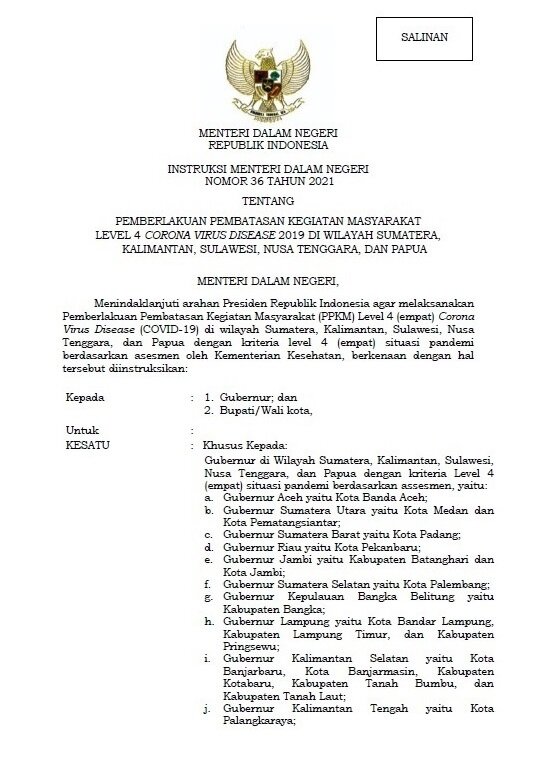 Perpanjangan Perubahan Jam Operasional Pelayanan Selama PPKM Level 4